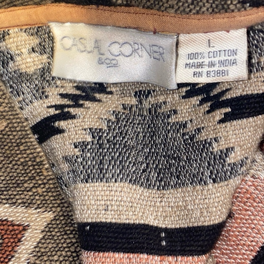 Vtg Aztec Sz Large Boho Crop Blazer Jacket Tan/ Brown by Casual Corner - Picture 4 of 5